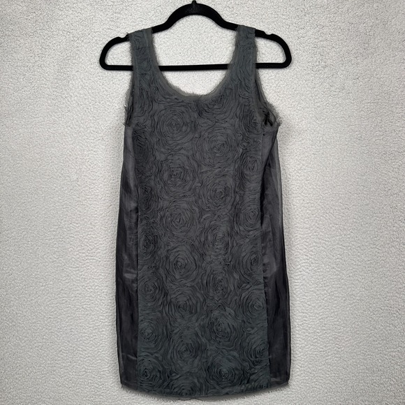 J Crew Dress Womens 2 Black Silk Lined Textured Tulle Shift Floral Romantic Goth - Picture 3 of 13